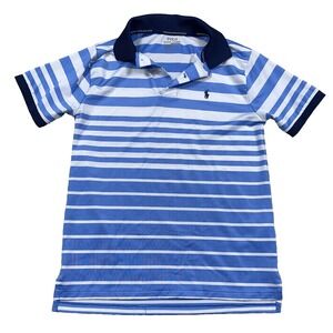 Ralph Lauren Polo Shirt Boys Large Blue White Striped Performance Golf **READ